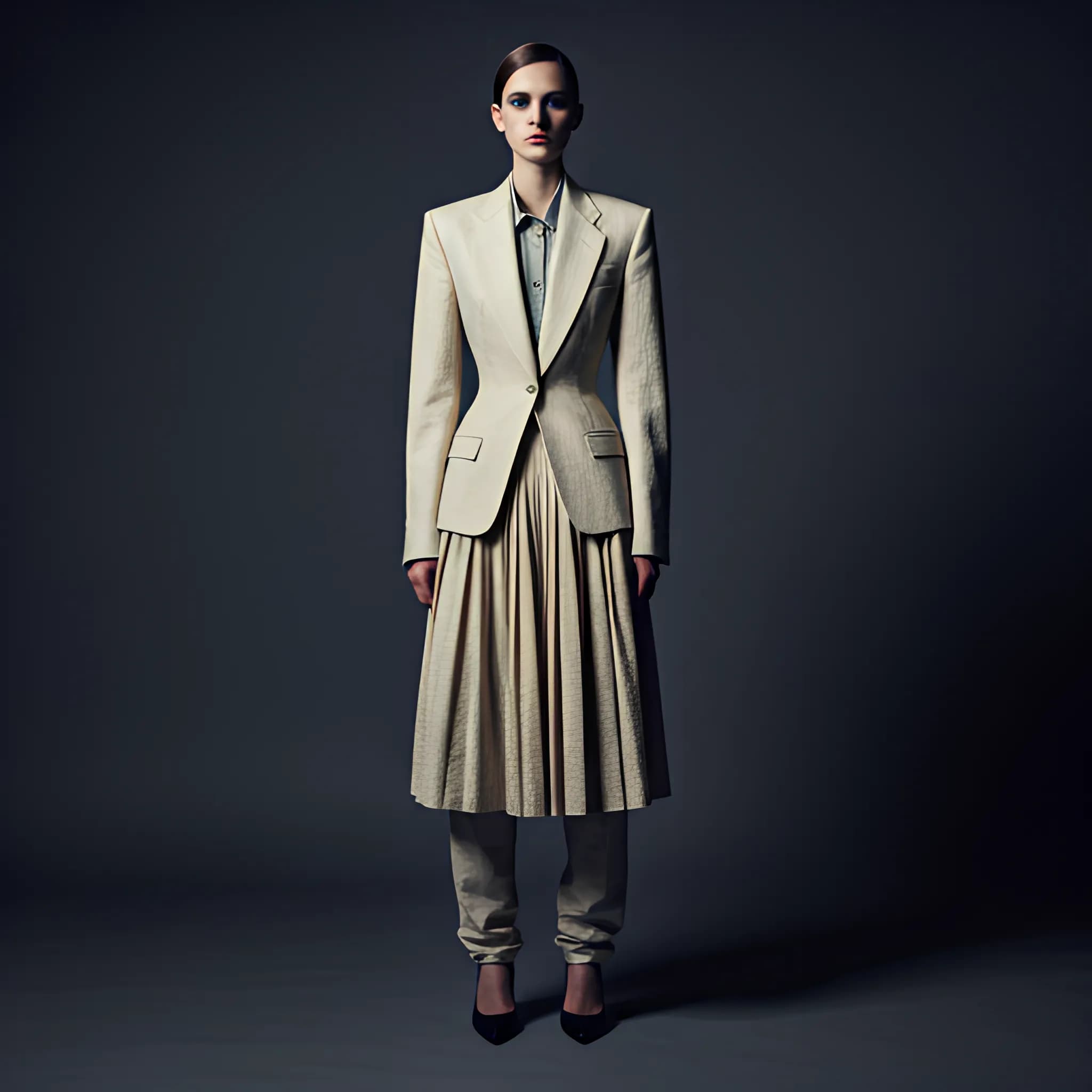 Fotografie editorială de modă avant-gardistă cu contrast ridicat